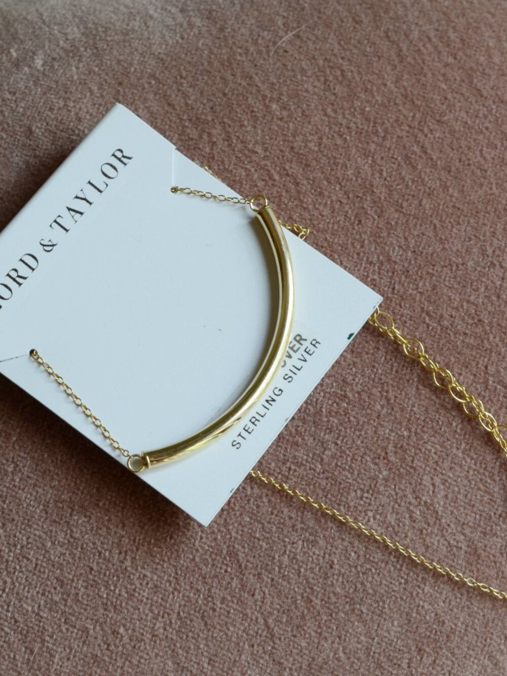 Lord & Taylor Curved Bar Slide Pendant Necklace 18K Gold Over Sterling Silver
